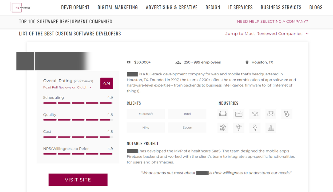 The Manifest – Featuring Top Software Outsourcing Companies it project outsourcing companies