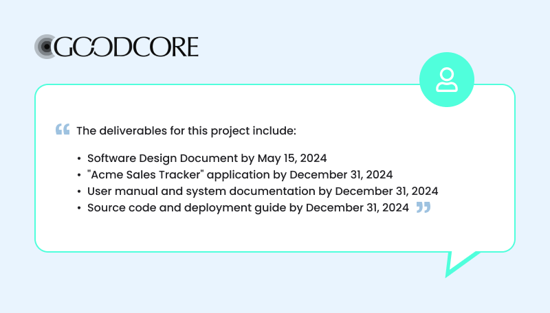 SOW deliverables section example