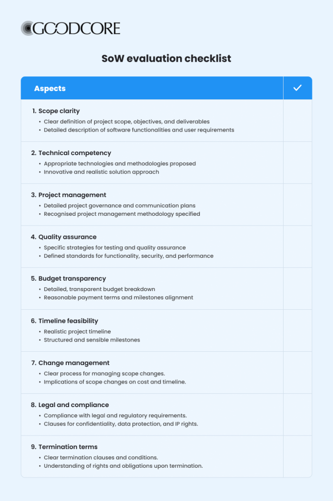Statement of work evaluation checklist