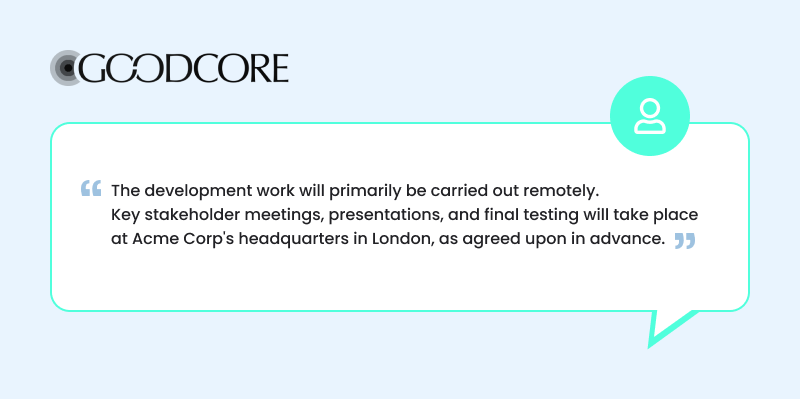 SOW location of operations section example