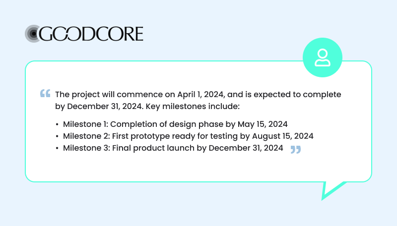 SOW timeline & milestone section example