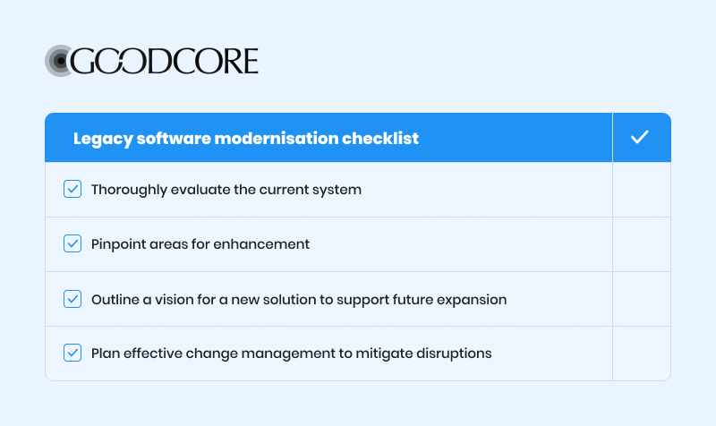 Legacy software modernization checklist